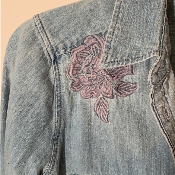 denim button down w/embroidery & roll up sleeves - Picture 2 of 2